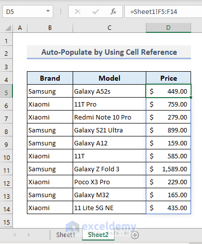 Auto Update Data by Using Equal Sign to Refer Cell(s) from Another Worksheet