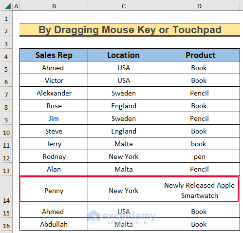 by dragging mouse key or touchpad to show how to change row height in excel