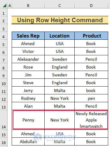 using row height command to show how to change row height in excel