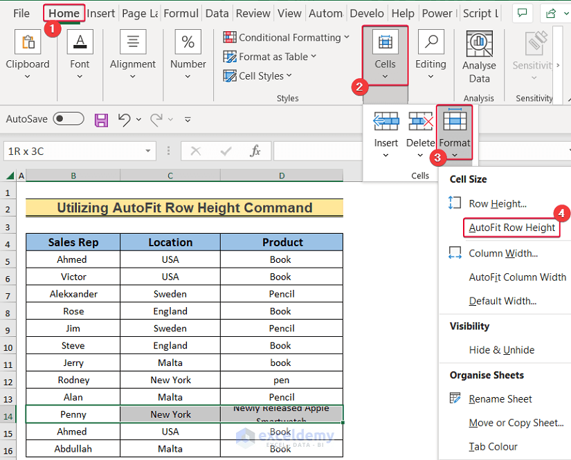 utilizing autofit row height command to show how to change row height in excel