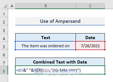 Use of Ampersand (&) to Join Date and Text in Excel