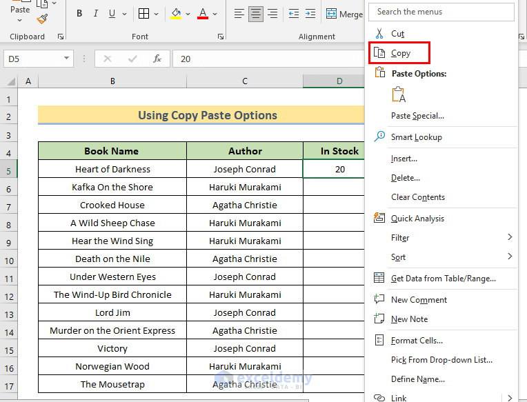 Use of Context Menu to Copy Same Value in Different Cells