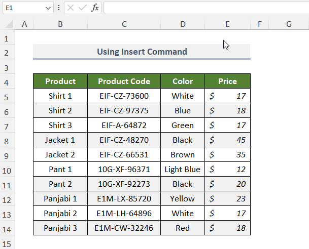 how to insert a column in Excel