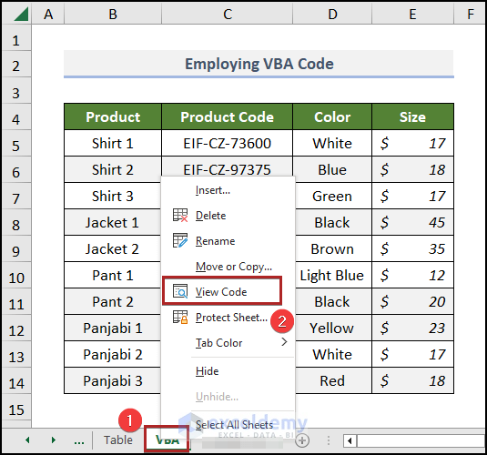 opening the VBA module from worksheet name via View Code option