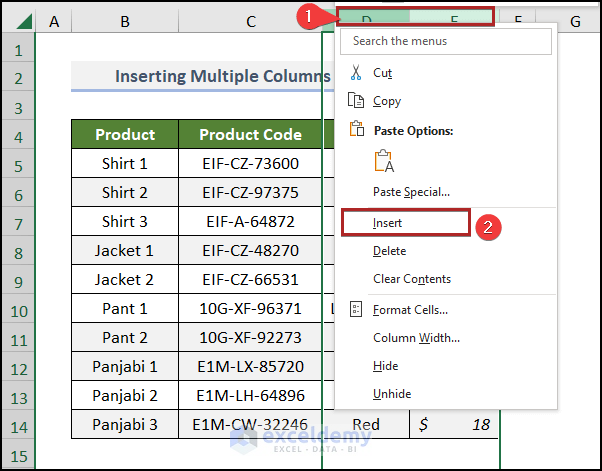 How to Insert Multiple Columns Simultaneously
