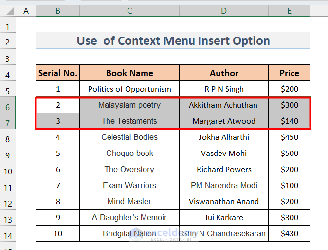 Utilizing Context Menu Insert Option to Insert Multiple Rows in Excel