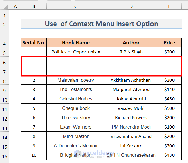 Utilizing Context Menu Insert Option to Insert Multiple Rows in Excel