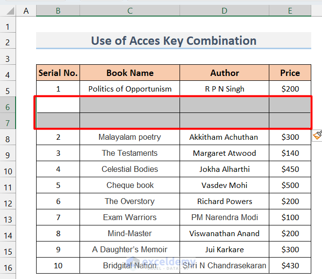 Use of Acces Key Combination to Insert Multiple Rows in Excel