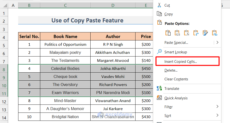 Insertion of Multiple Rows by Using Copy-Paste Feature