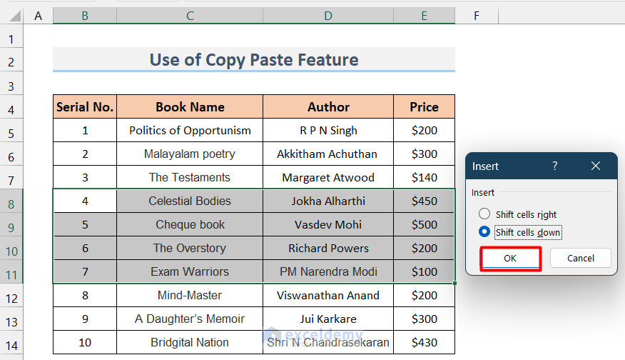 Insertion of Multiple Rows by Using Copy-Paste Feature