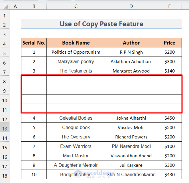 Insertion of Multiple Rows by Using Copy-Paste Feature