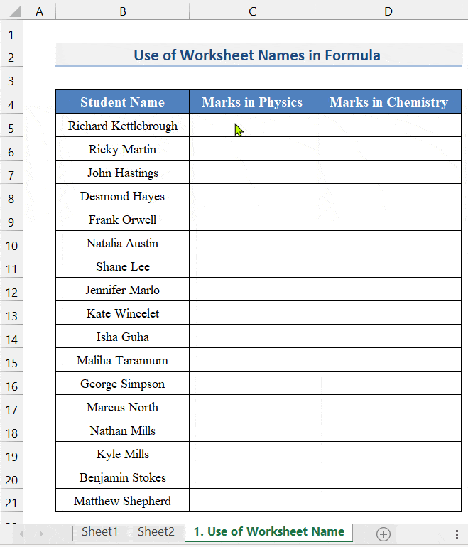 Use of Worksheet Names in Formula to Link Table
