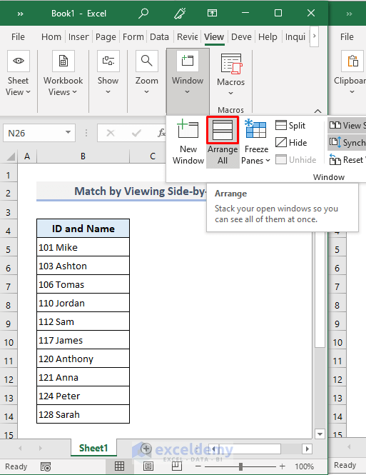 Compare and Match Data from 2 Worksheets by Viewing Side-by-Side in Different Workbooks
