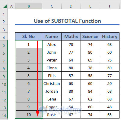 SUBTOTAL how to number rows in excel