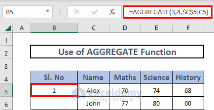 AGGREGATE how to number rows in excel