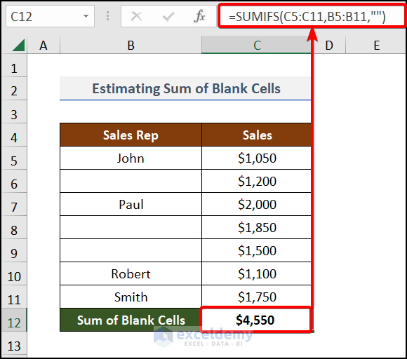 Sum a Column with Blank Cells in Excel