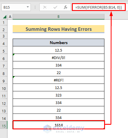 Sum Rows Having Errors in Excel