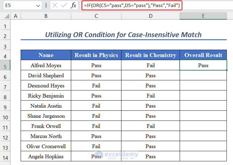 Utilizing OR Condition with IF Function for Case-Insensitive Match