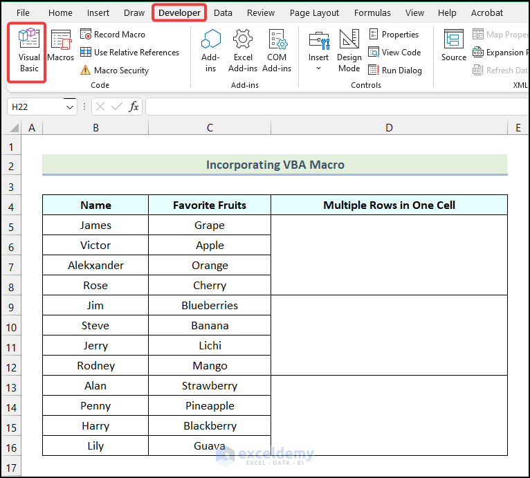 Incorporating VBA Macro to combine multiple rows in one cell in Excel