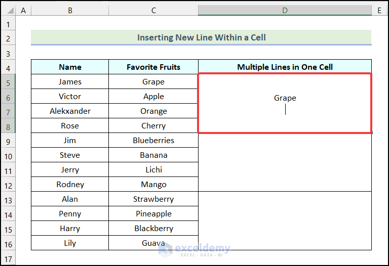 How to Insert New Line Within a Cell in Excel