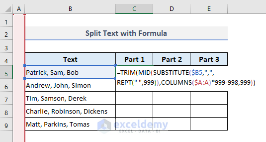 Opposite of Concatenate: Split into Multiple Cells with Formula