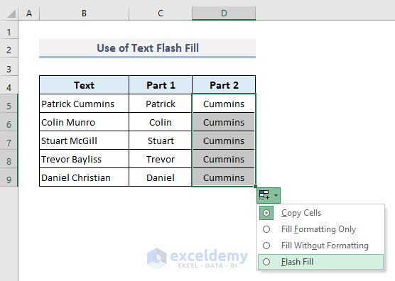 Opposite of Concatenate: Use of Flash Fill Method