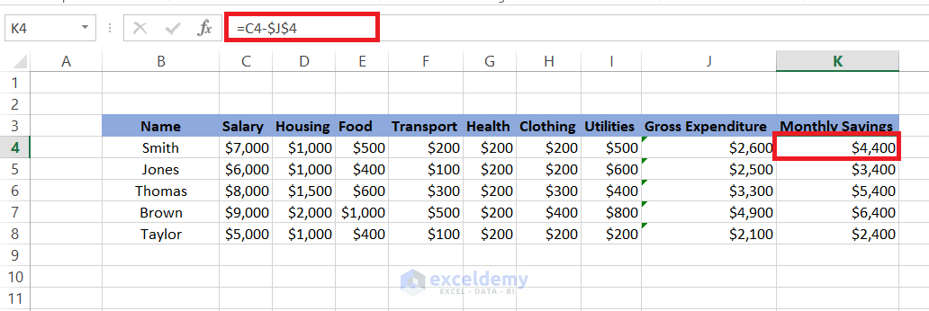 subtract a single number from a column of numbers in excel