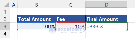 Subtraction Formula for Percentages in Excel