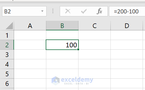 Subtraction result in Excel