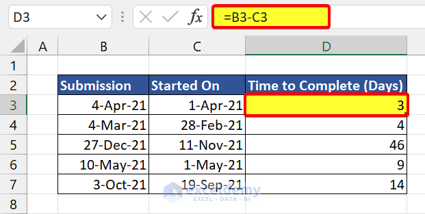 Subtraction Formula for Dates in Excel