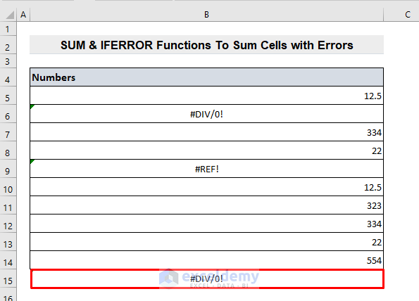 Sum Rows Containing Errors in Excel with SUM & IFERROR Functions