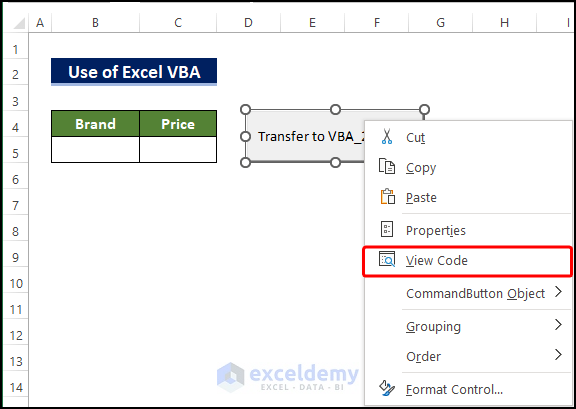 Insert VBA code to the Command button in order to transfer data from one worksheet to another automatically