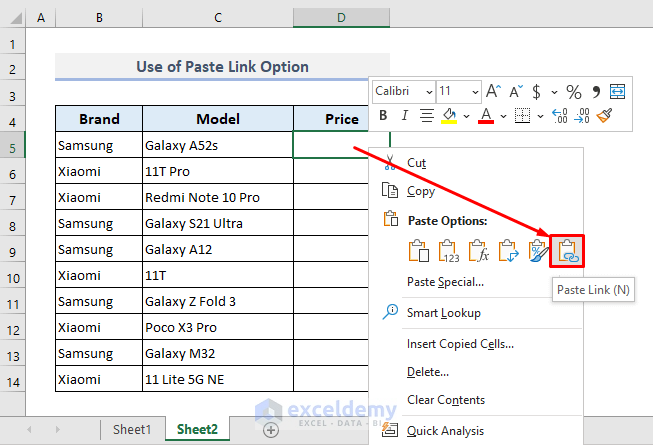 Use Paste Link to Transfer Data from Another Worksheet Automatically