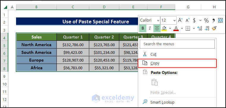 Transpose Data with Paste Special Feature