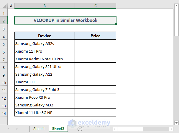 Example 1: Use of VLOOKUP Between Two Sheets in Similar Excel Workbook