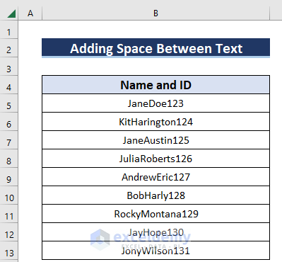 Dataset to Add Space Between Text in Excel Cell