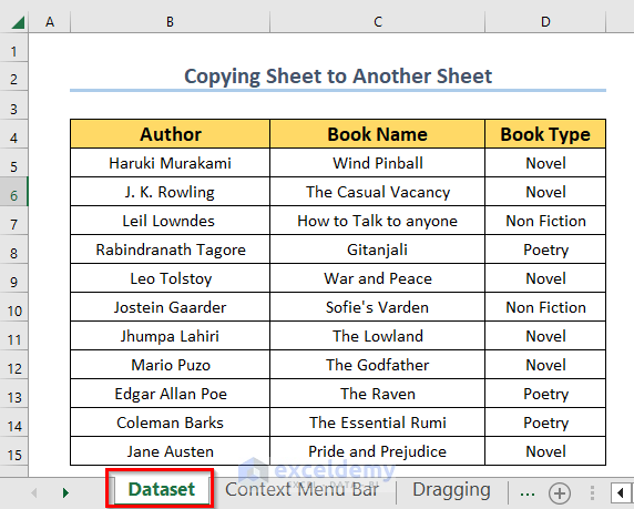 Dataset to Copy Excel Sheet to Another Sheet