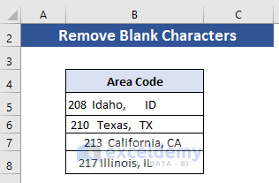 Data set to remove blank characters in Excel