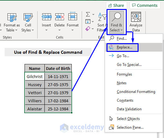 remove dashes in excel by find & replace