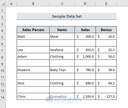 Sample Workbook: Delete Blank Rows in Excel