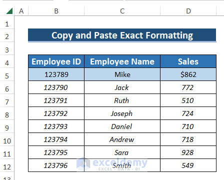 Dataset to Copy and Paste Exact Formatting in Excel