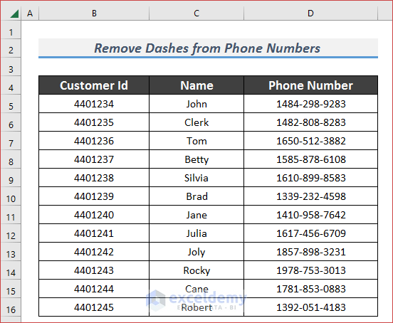 Remove Dashes from Phone Number in Excel