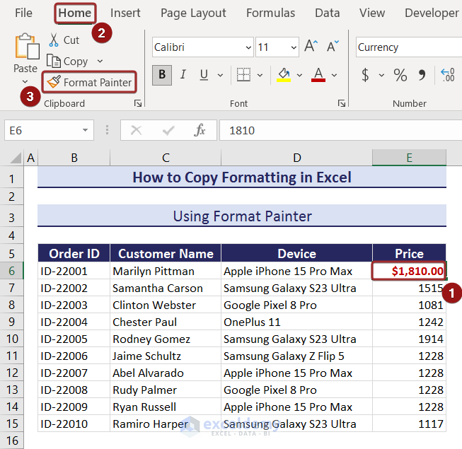 Selecting Format Painter Option