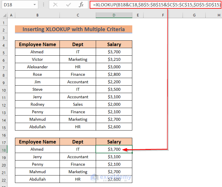 How to Use XLOOKUP Function with Multiple Criteria in Excel