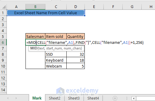 Excel sheet name from cell value