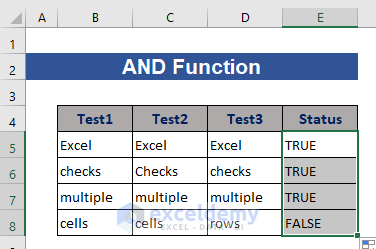 AND function result after checking multiple cells