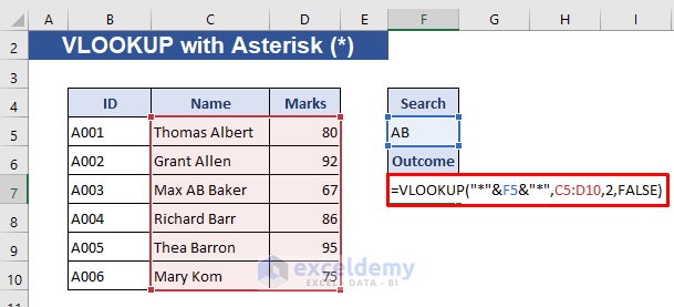 Excel VLOOKUP with Asterisk