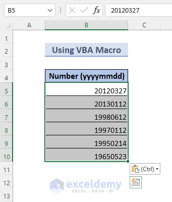 Using VBA Macro to Convert Number (YYYYMMDD) to Date Format