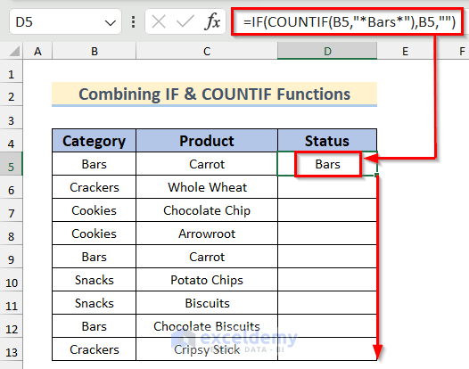 Combining IF & COUNTIF Functions to Check If Cell Contains Text Then Return Value in Excel
