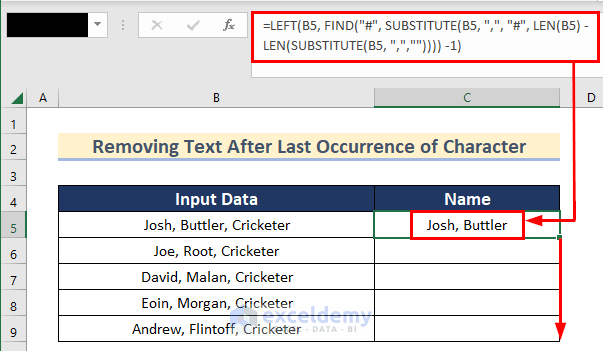 Remove Text After Last Occurrence of a Character in Excel